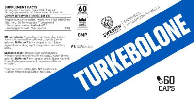 SWEDISH Supplements  Turkebolone | Turkesterone 500 mg with BioPerine®  [60 капсули, 60 Дози]